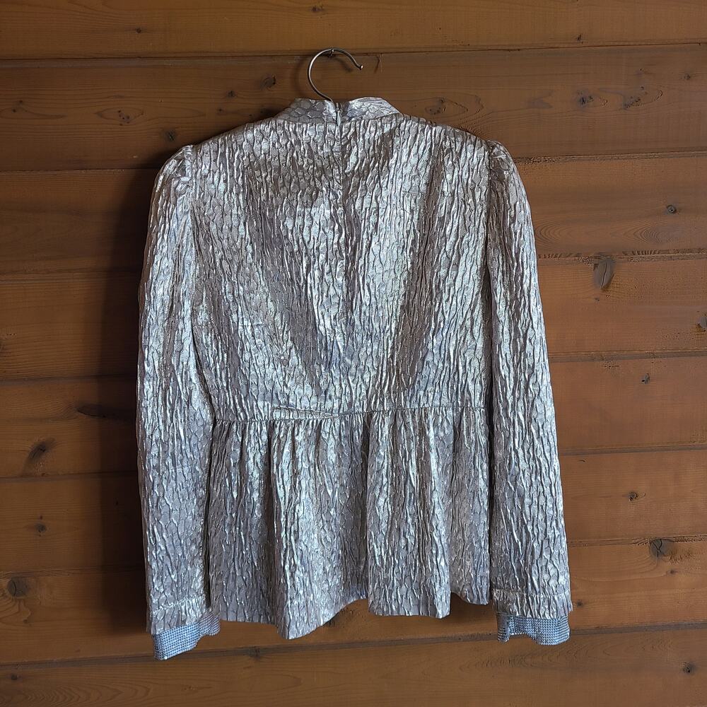 Rachel Comey Top Bar Textured Blouse Champagne 4 Metallic Puff Sleeve Designer - Picture 5 of 10